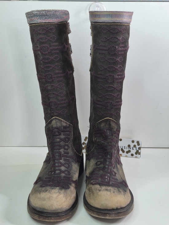 Free People Shoes - Free People Women’s Tall Embroidered Suede Boots in Purple and Tan